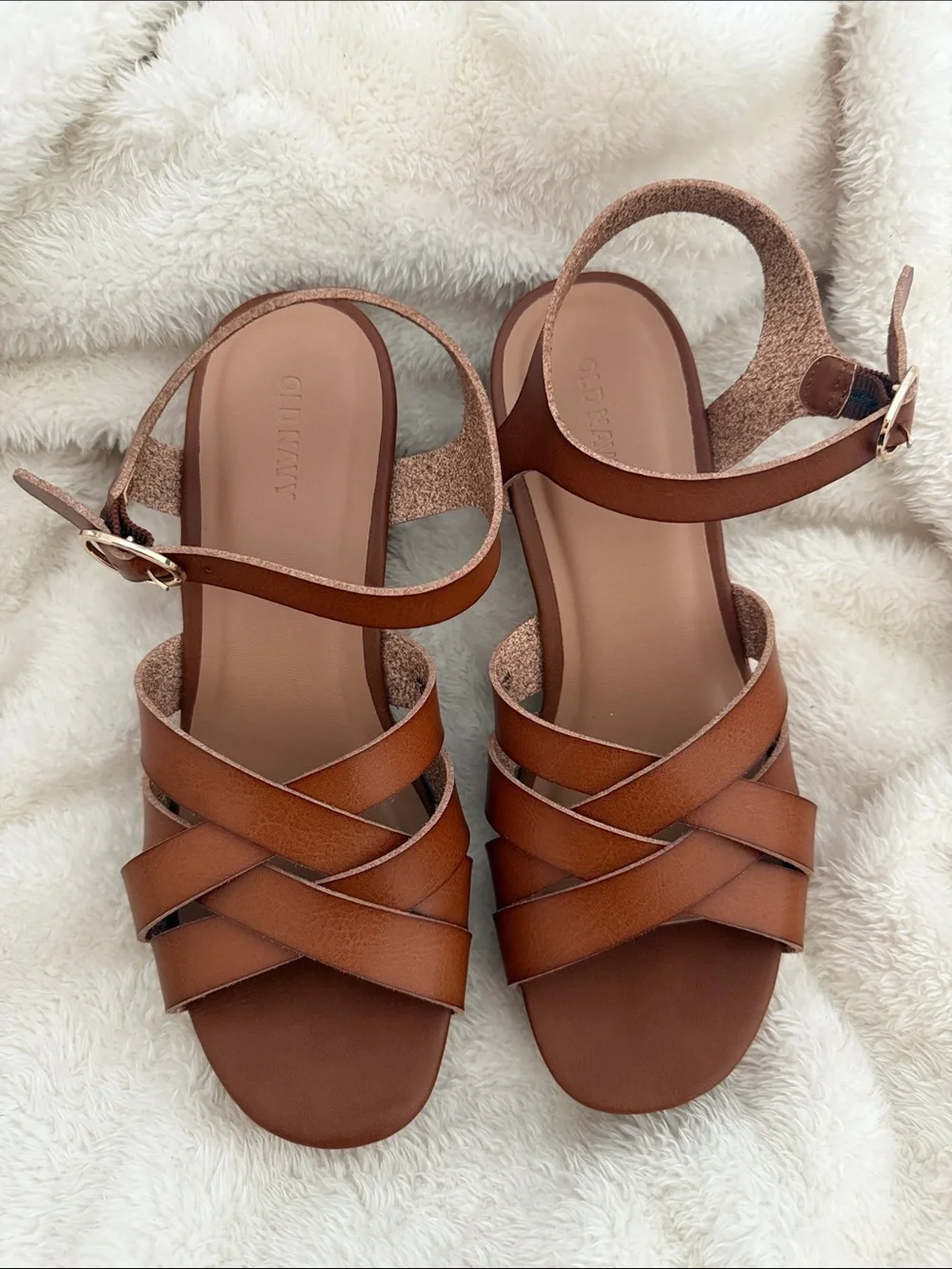 Old Navy Tan Brown Strappy Wedge Sandals